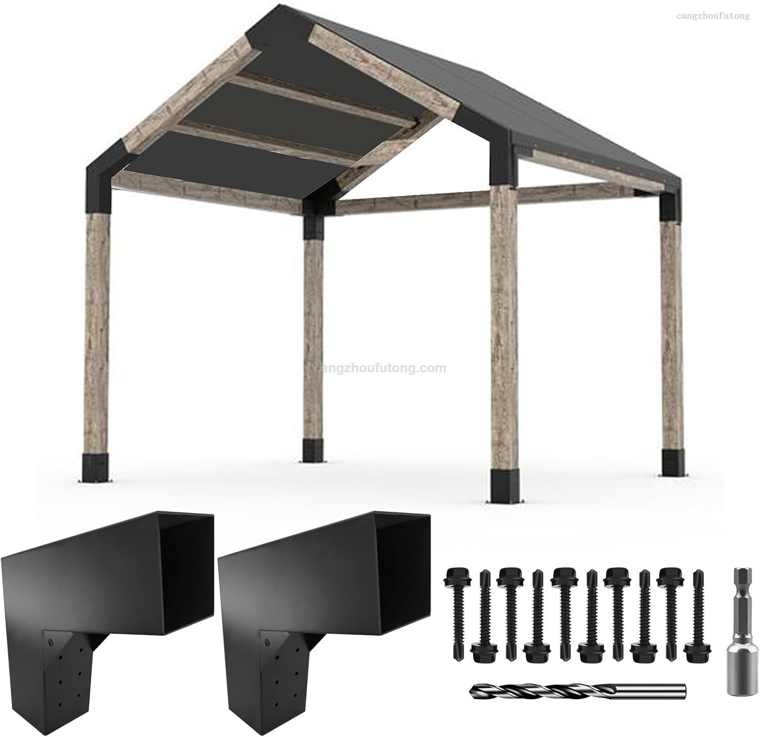 DIY Pergola Bracket Set – 4-Way 15° Slanted Roof Support for Porch, Backyard, and Patio Gazebo