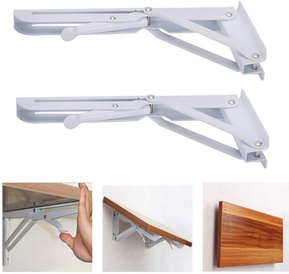 10 Inch Triangle Brackets Folding Matte Black Collapsible Heavy Duty Metal for Table Bench Space Saving