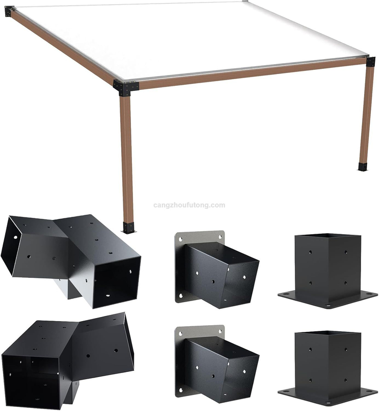 15°Slanted Roof Wall Mount Pergola Bracket Kit 3 Way DIY Post Base for Gazebo Pergolas Steel Beams