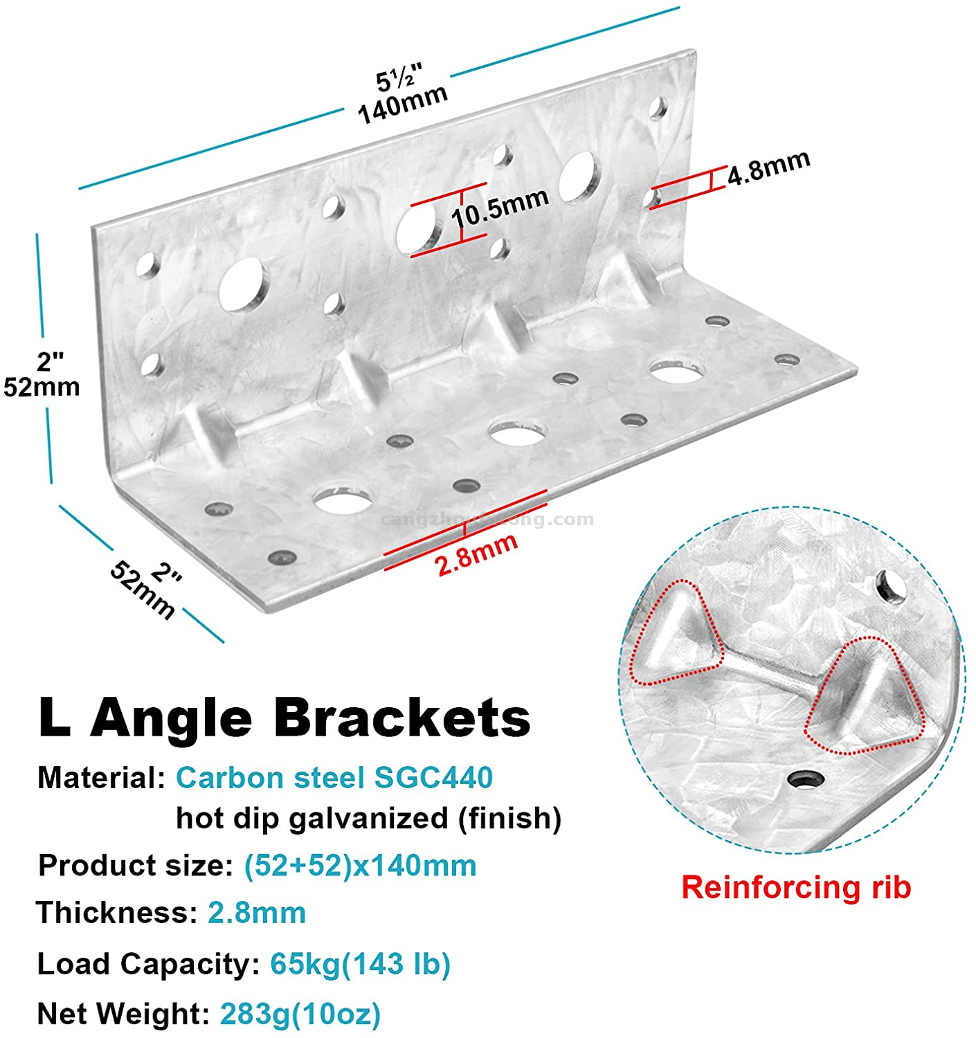 4 Packs Steel L Right Angle Bracket, 5½ Inches Galvanized Metal Joint Corner Braces with Strengthen Design Heavy Duty 90 Degree Connector for Wood Shelves, Furniture, Max Load 143 Lb