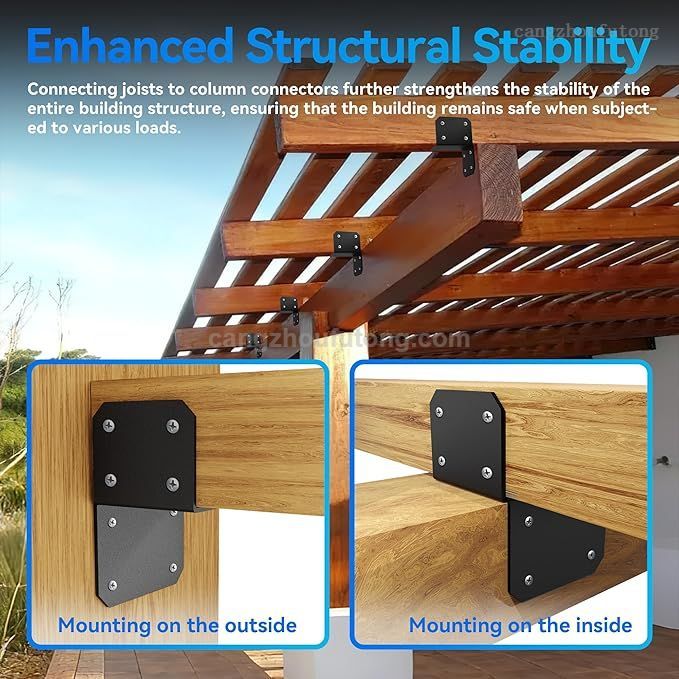 Black Joist Anchor Connector, Post Caps Tie Bracket for 4"x 4", Steel Mounting Joist Hanger Brackets, Truss To Beam Connector Roof Tie Header Hanger for Supporting Beams Rafters