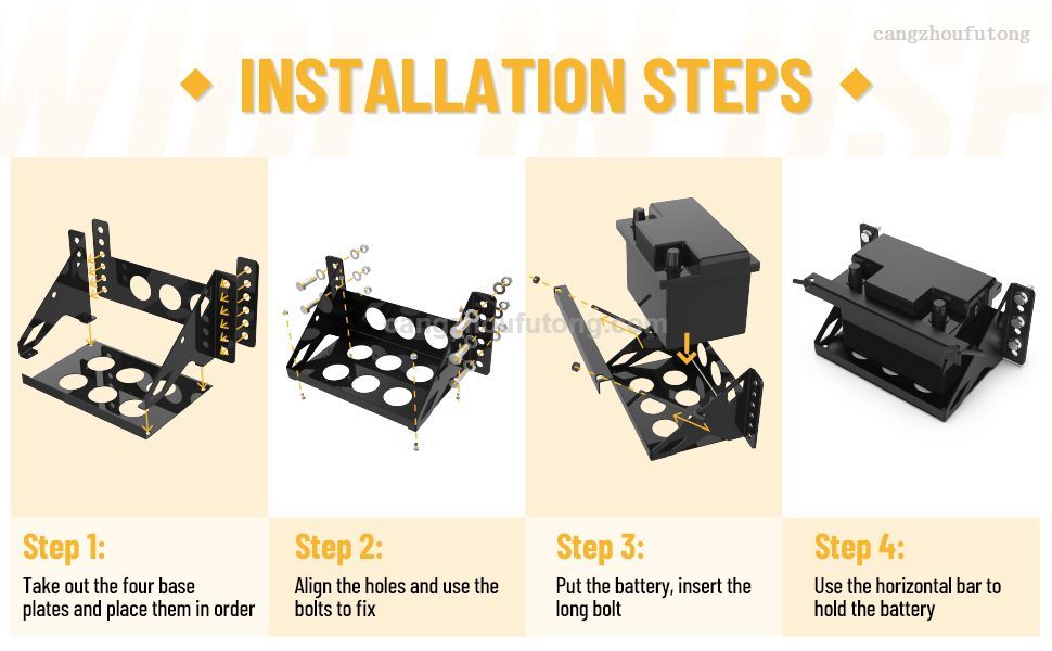 Metal Steel Battery Mounting Box Tray Bracket DIY Easy Bolt-In Battery Tray