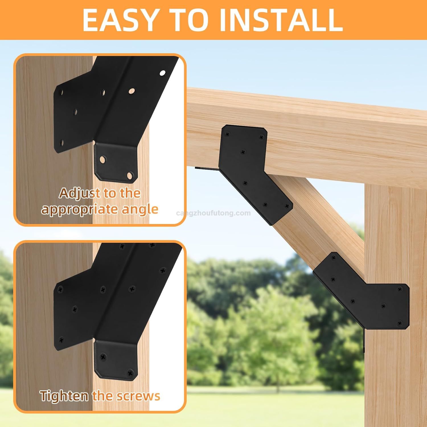 45-Degree Angle Bracket Adjustable Heavy Duty Connector Brace for 2x4 4x4 Post 45-Degree Pergola Support Brace for Pergola Gazebo Wood Post