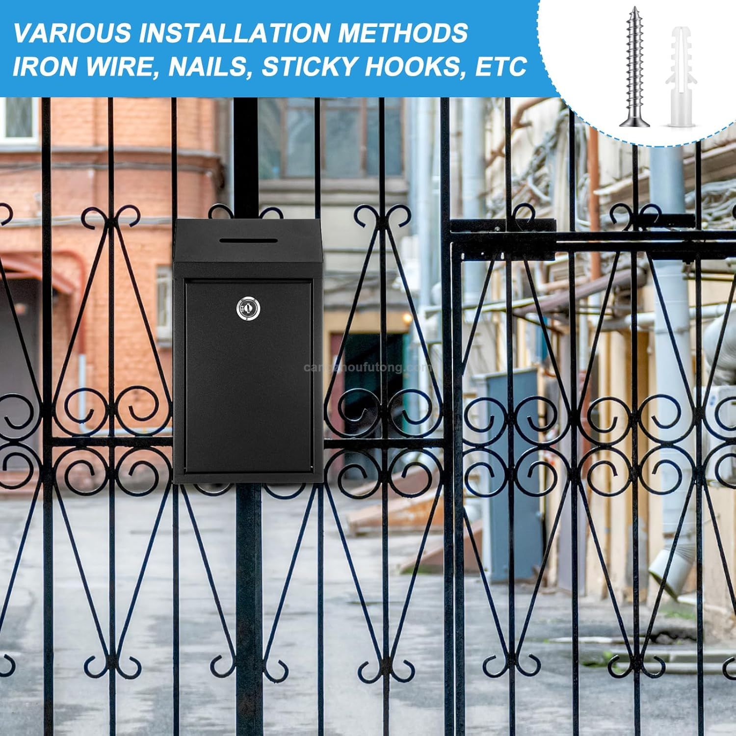 Heavy Duty Steel Wall Mount Locking Drop Box Outdoor Mailbox for Rent Payments Mail Keys Cash Checks Safe Storage Dropbox