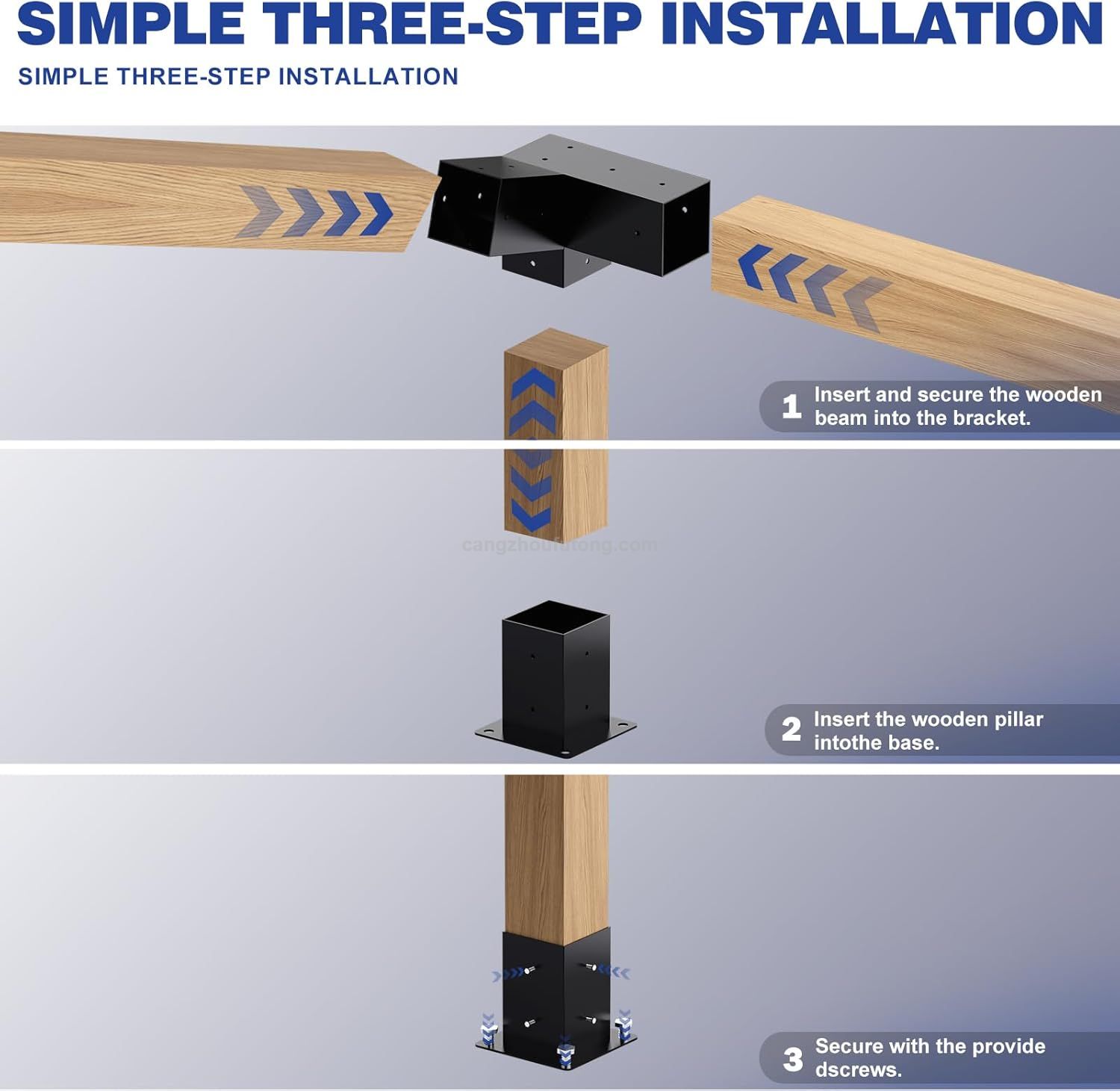 4x4 Roof Mounting Pergola Bracket Kit Easily Assembled Steel Iron for Shading Facilities for Arbours Pavilion Attached To Eaves