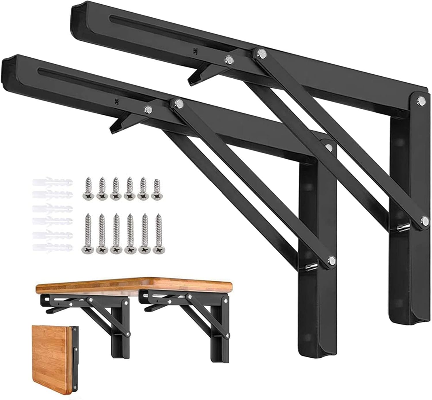 Heavy Duty Folding Shelf Brackets Black Collapsible Powder Coated Mounting Hardware Table Hinge Shelf Bench