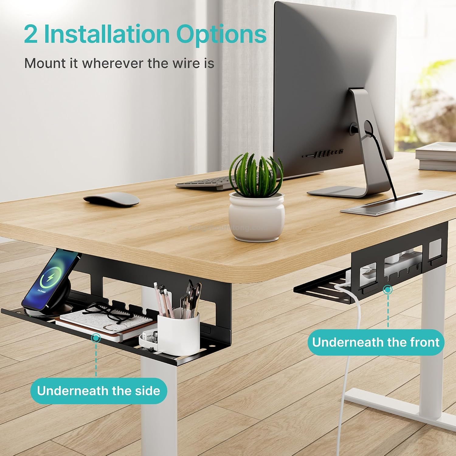 Under Desk Cable Management Tray 15.7'' Screw-Mount Steel Rack Easy under-table mounting cables organizer