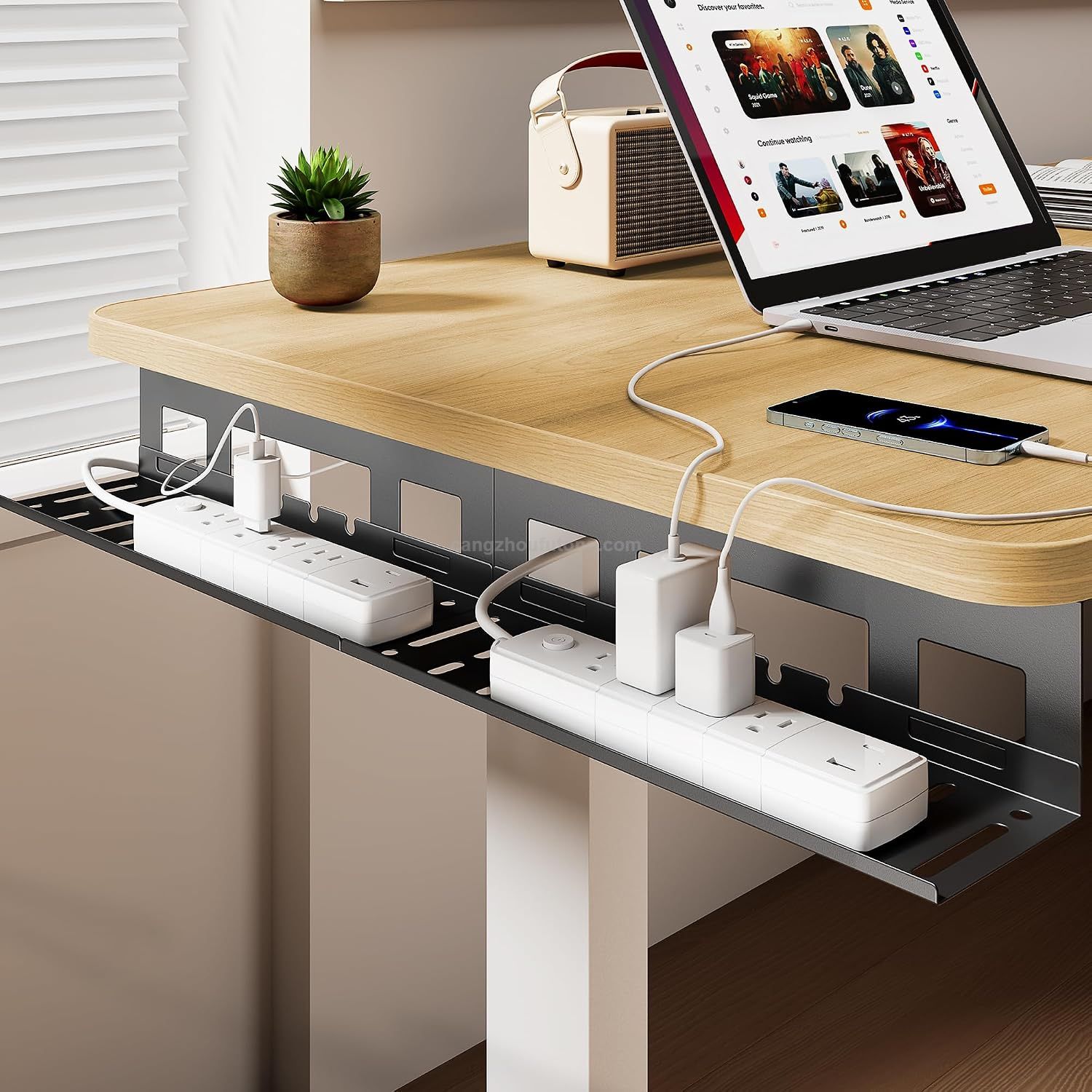 Under Desk Cable Management Tray 15.7'' Screw-Mount Steel Rack Easy under-table mounting cables organizer