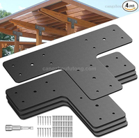 T Post Bracket 4PCS,16.8"x12" Heavy Duty Mending Plate with Powder Coated Pergola Brackets,T Beam Bracket,T Truss Brackets,T Shape Bracket, Post To Beam Connectors for Wood 6x6 Lumber