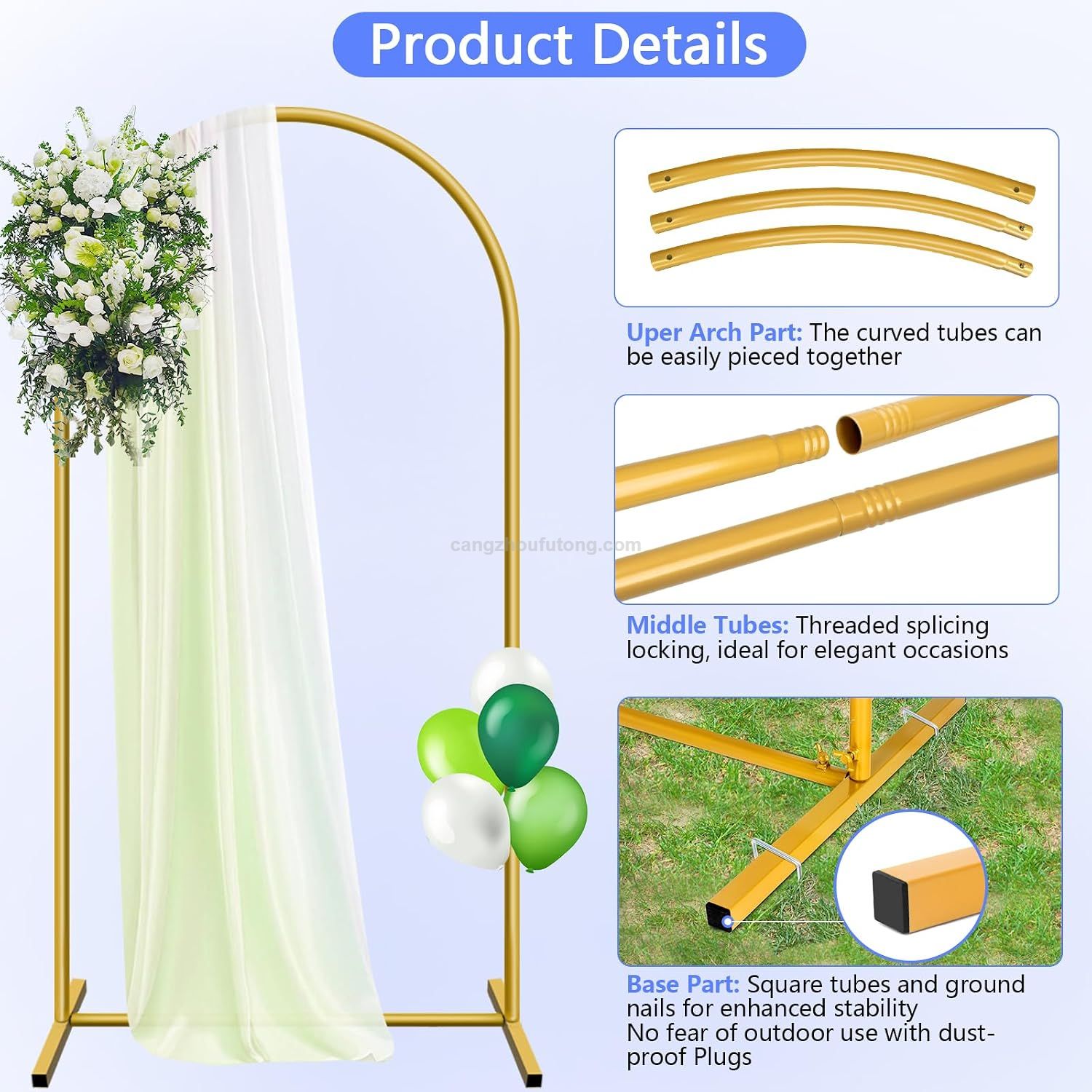 Metal Arch Backdrop Stand Set of 3 Wedding Arch Stand 7.2FT & 6.6FT & 6FT Arched Backdrop Frame for for Wedding Ceremony