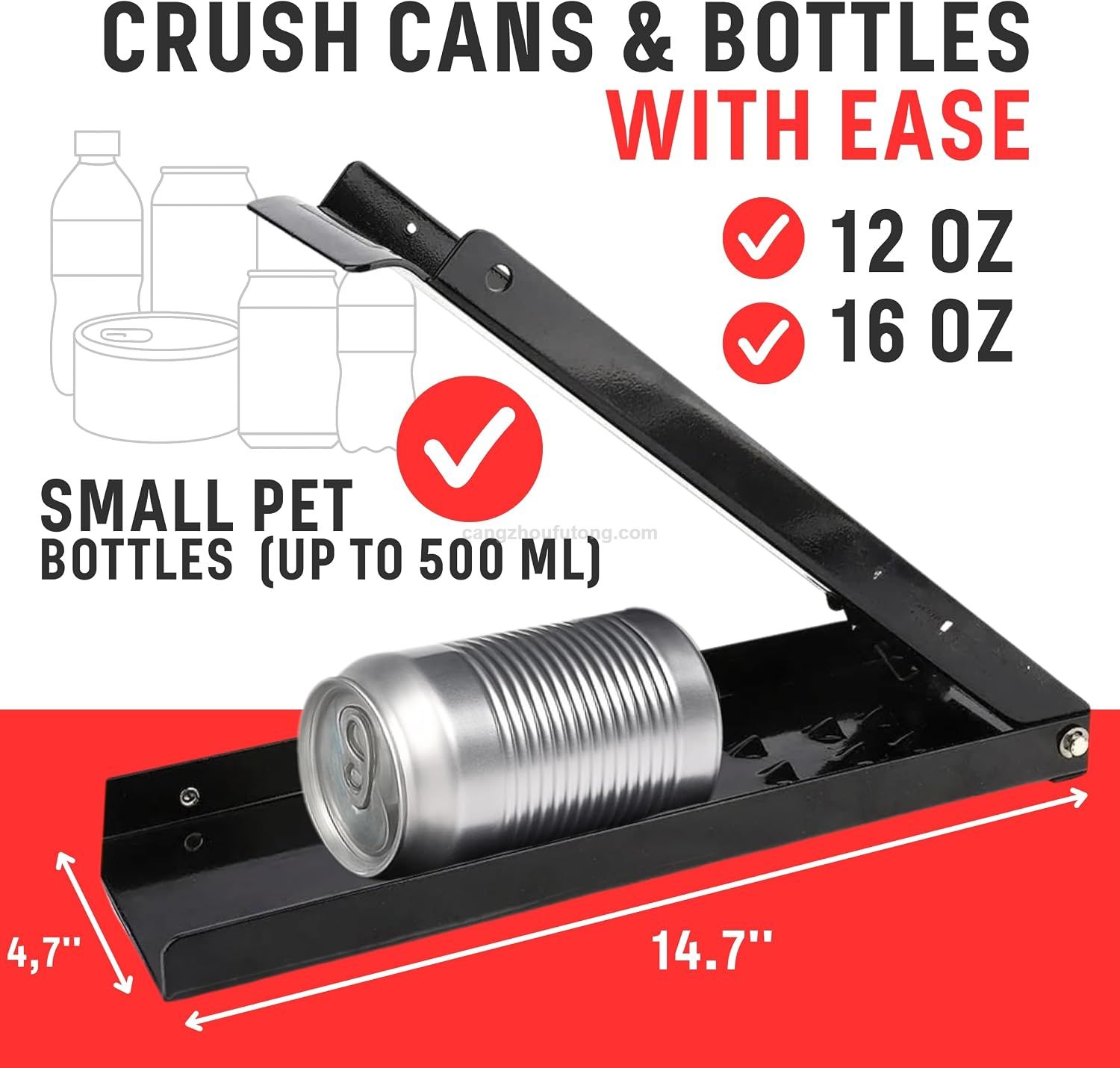 Metal No Wall Mounting Can Crusher 12 & 16 Oz. Folding Flat Easy Storage for Trash Beer Soda Waste