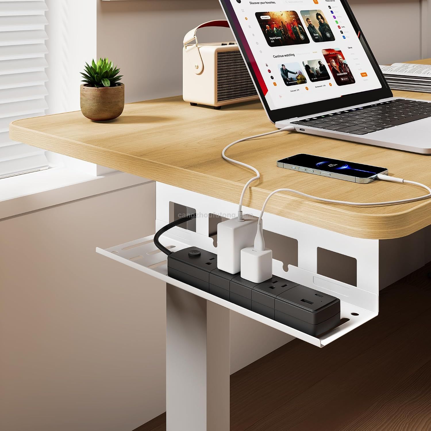 Under Desk Cable Management Tray 15.7'' Screw-Mount Steel Rack Easy under-table mounting cables organizer