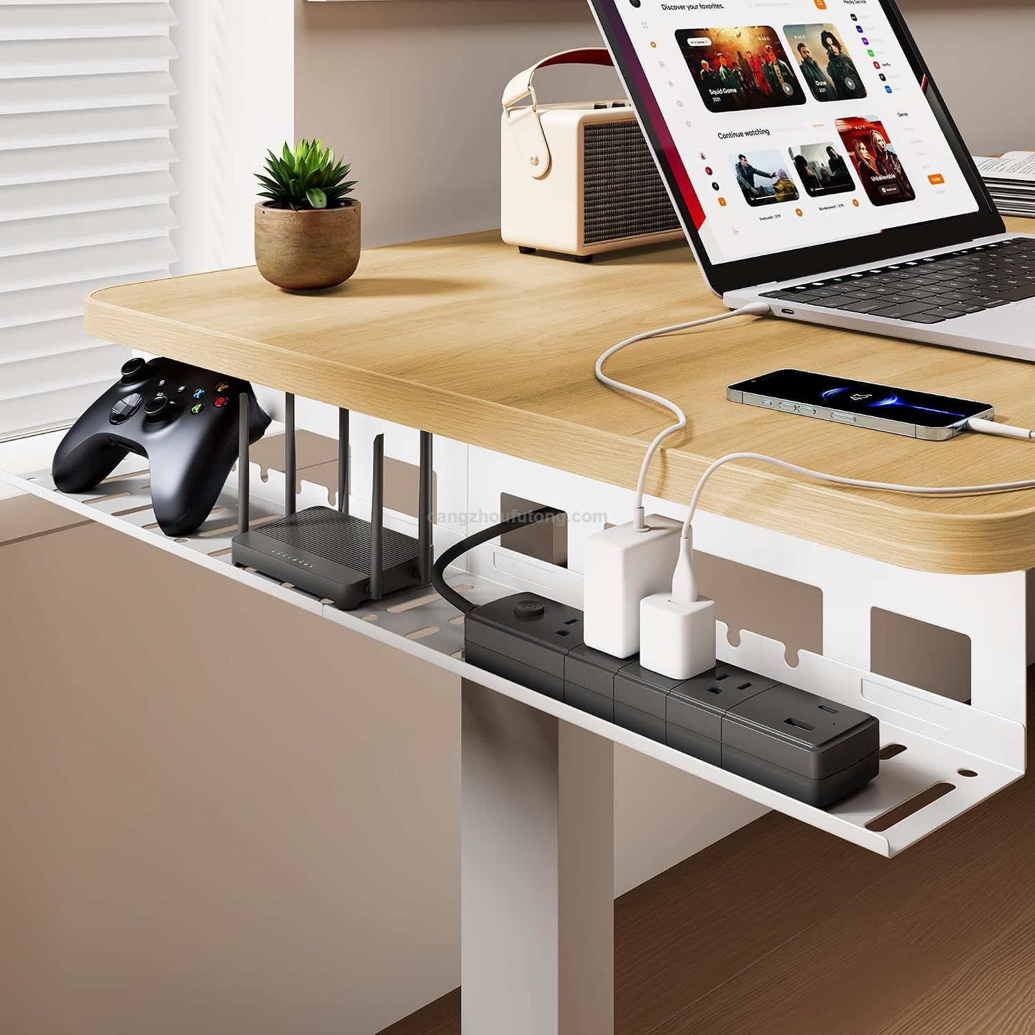 Under Desk Cable Management Tray Wire Cord Organizer for Standing Desk or Table Power Strip Holder