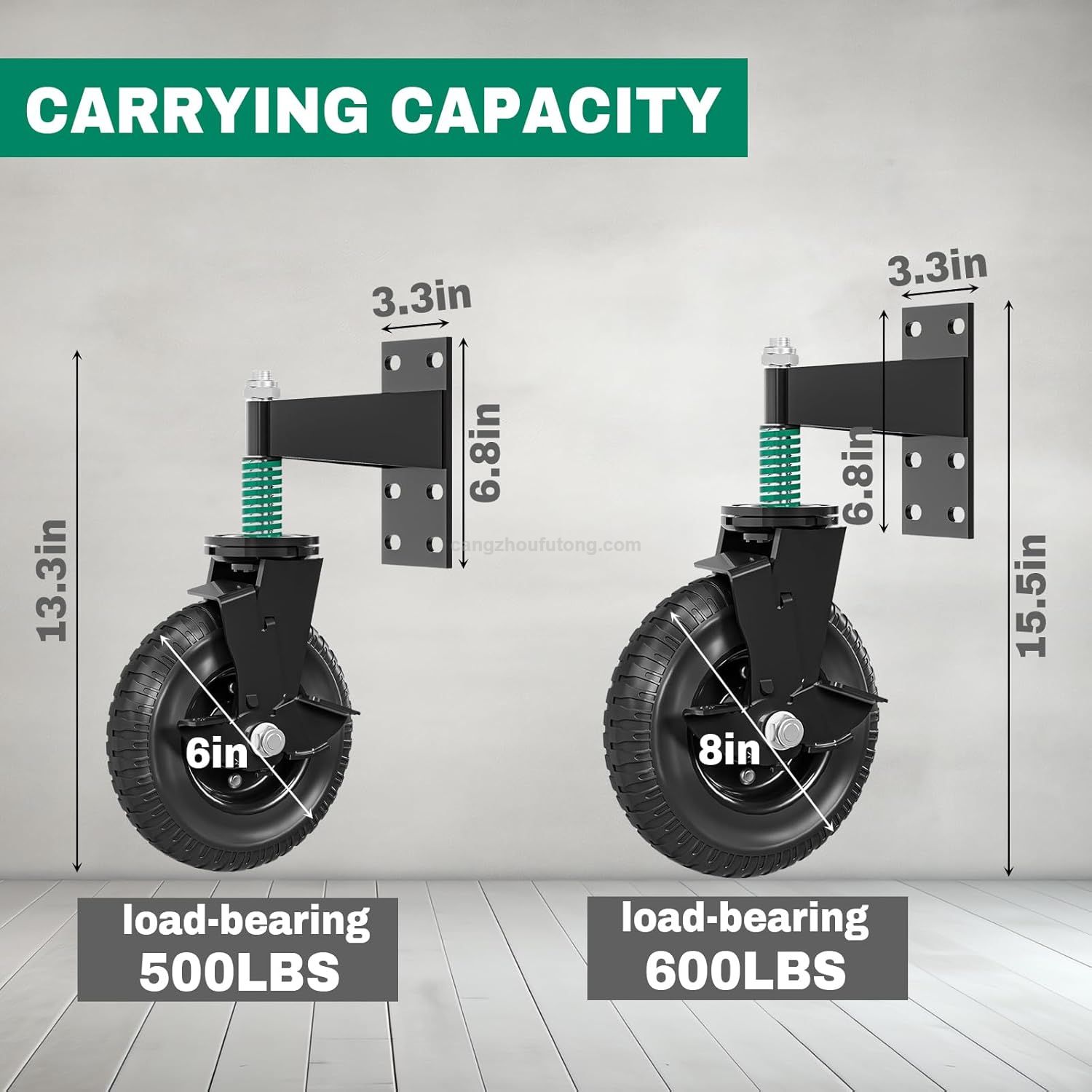 6-Inch Heavy Duty Fence Gate Wheels Wooden Metal Tube Spring-Loaded 360 Degree Rotation Caster Kit