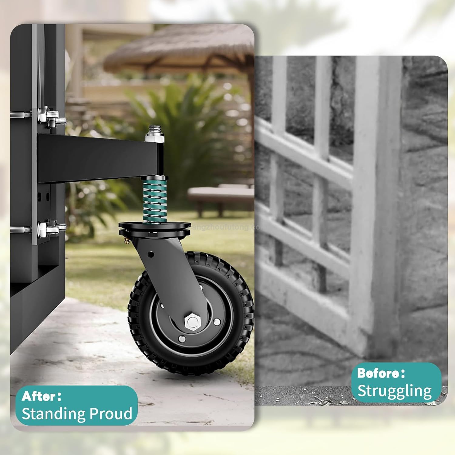 Fence Gate Wheel 360 Degree Rotation Solid Rubber Tire Spring Loaded Heavy Duty Gate Caster