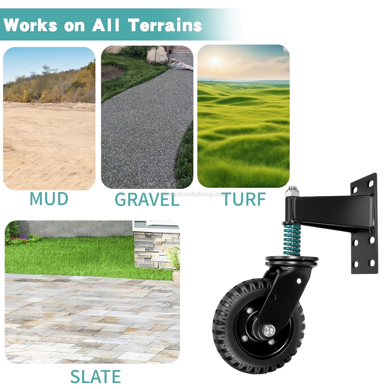 Fence Gate Wheel 360 Degree Rotation Solid Rubber Tire Spring Loaded Heavy Duty Gate Caster