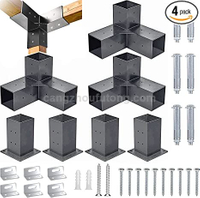 Pergola Bracket Kit 4"x4"(Inner 3.6x3.6), 4pcs 3-Way Heavy Duty Corner Bracket, Woodworks DIY Post Base Kit for Gazebos, Patio Pergolas, Log Cabin & Outdoor Wooden Beam Projects