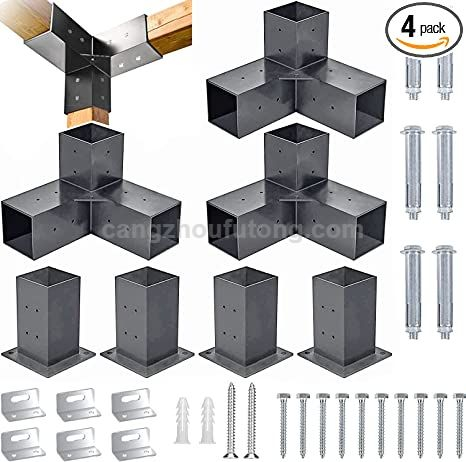 Pergola Bracket Kit 4"x4"(Inner 3.6x3.6), 4pcs 3-Way Heavy Duty Corner Bracket, Woodworks DIY Post Base Kit for Gazebos, Patio Pergolas, Log Cabin & Outdoor Wooden Beam Projects