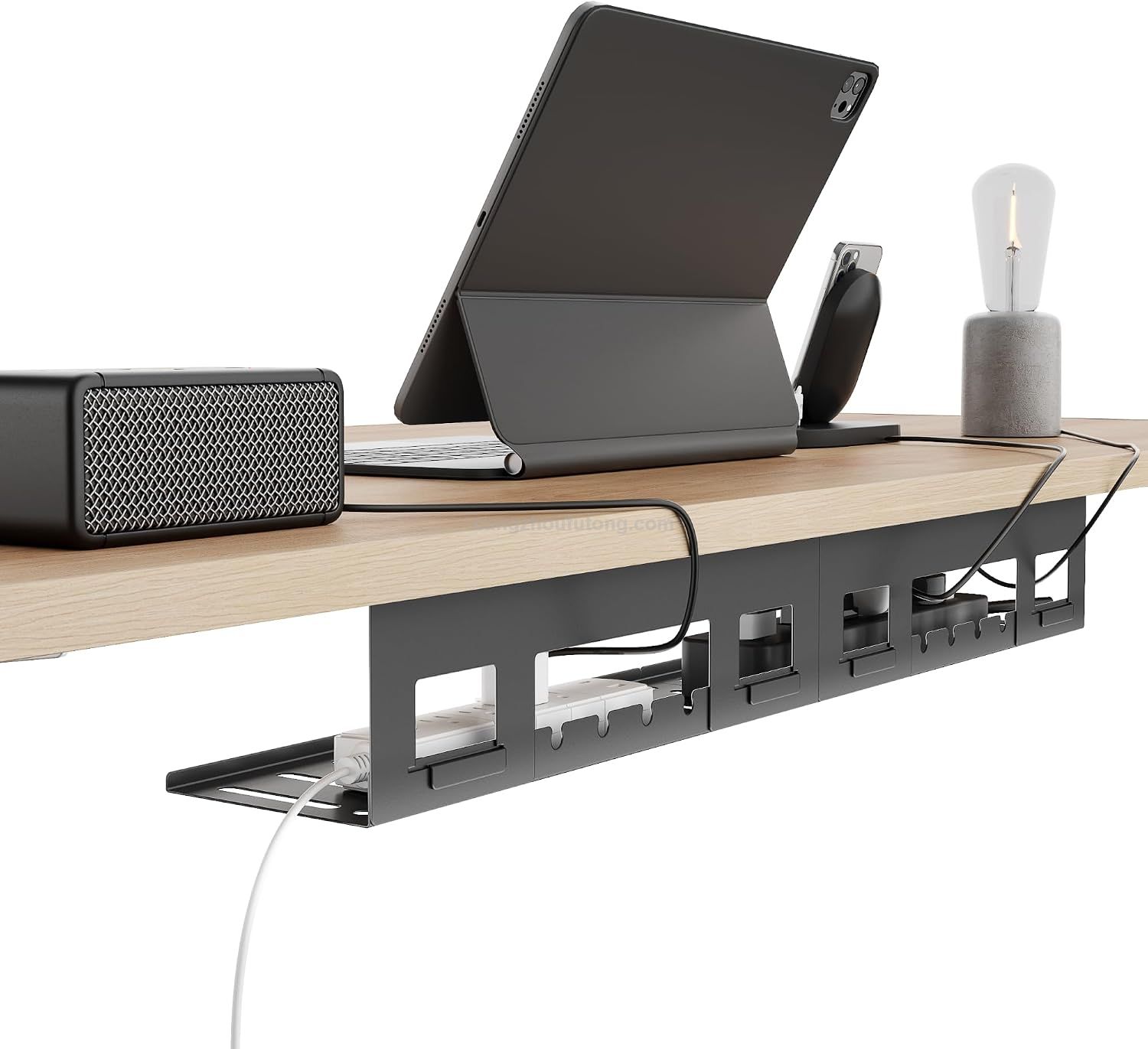 Under Desk Cable Management Tray Power Strip Holders Heavy Duty Steel Cord Organizer for Desk Office Home