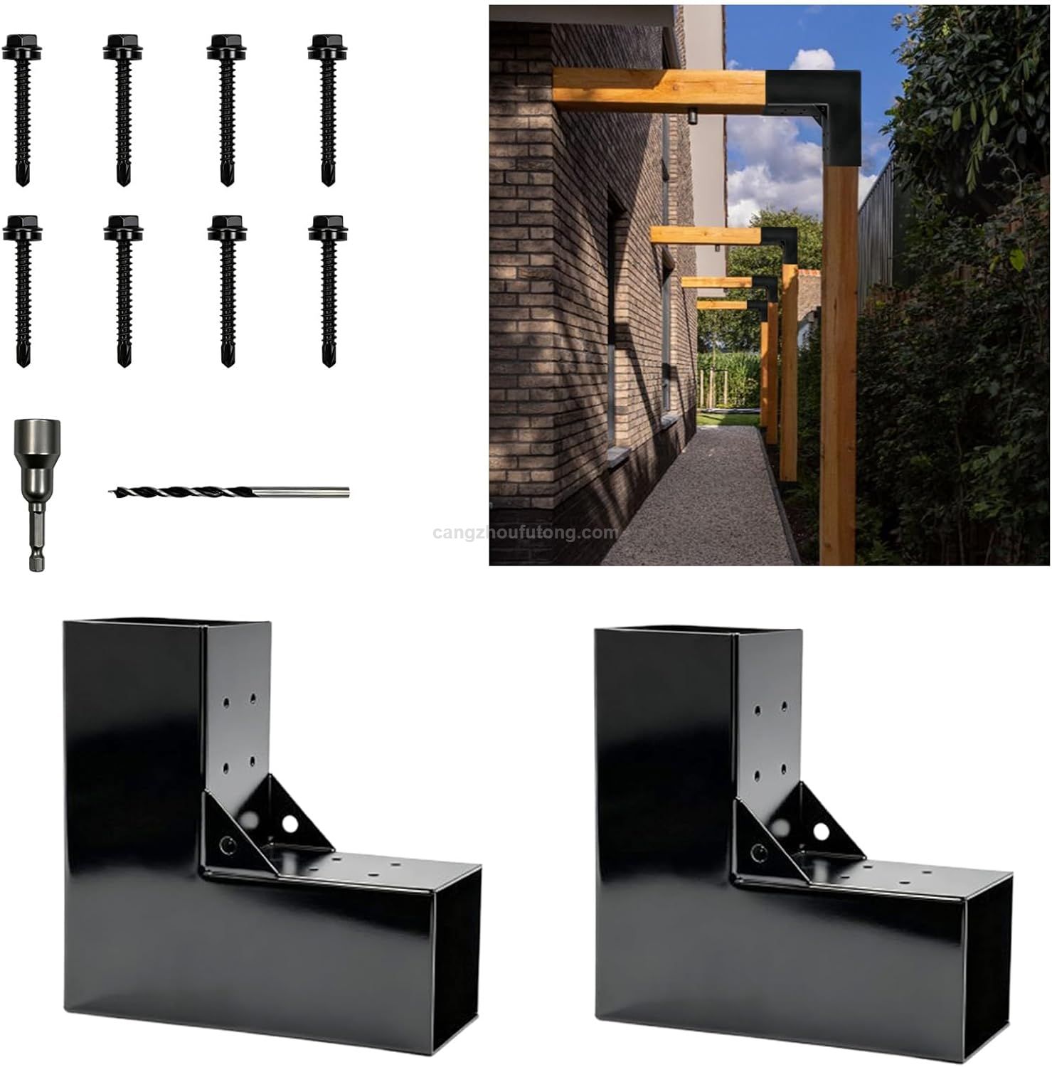 L-Shaped Pergola Brackets 2-Way Angle Corner Bracket for 4"x4" Indoor Outdoor Wood Beam Bracket