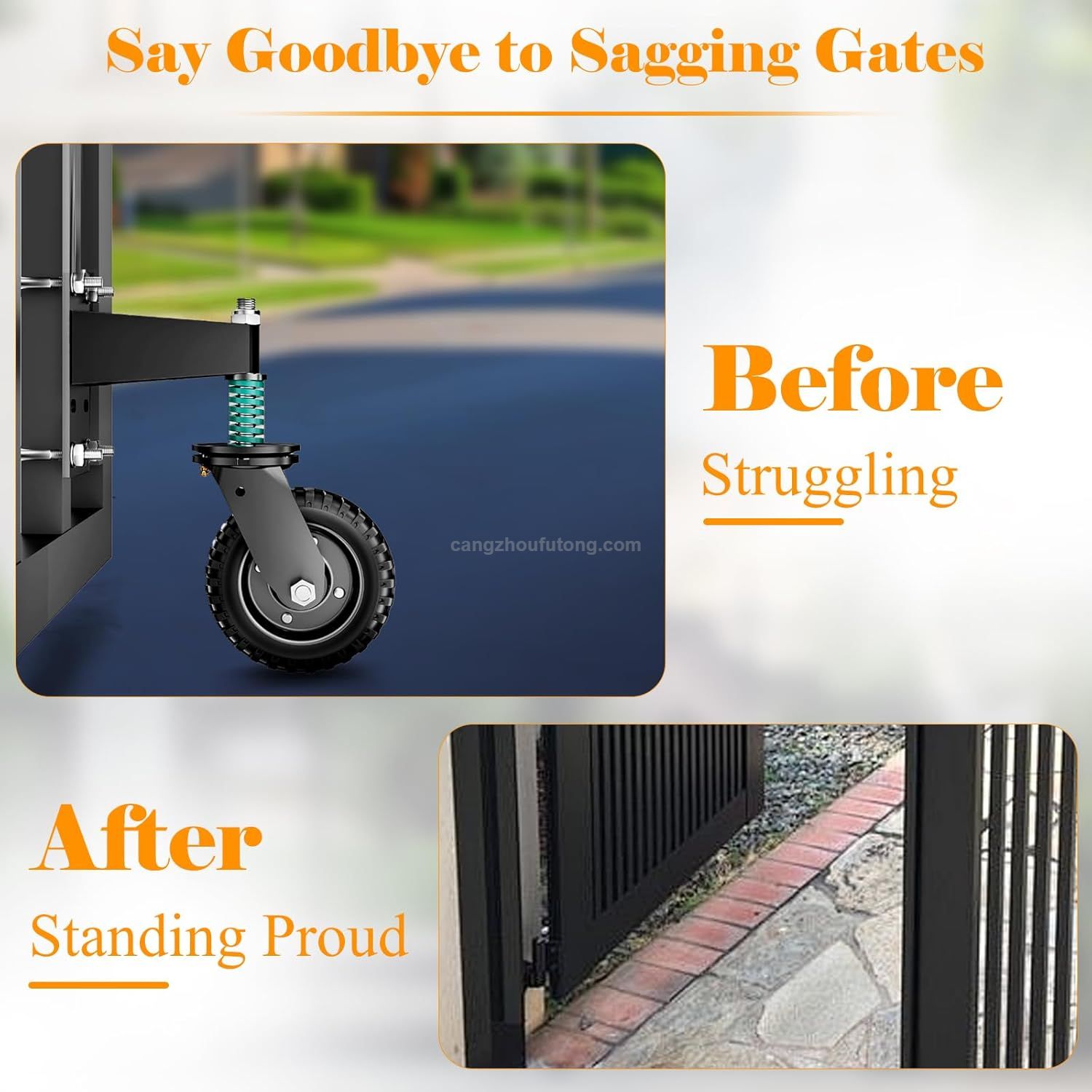 Heavy Duty Fence Gate Wheel for Metal Tube Gates with 360 Degree Rotation Spring Loaded Caster