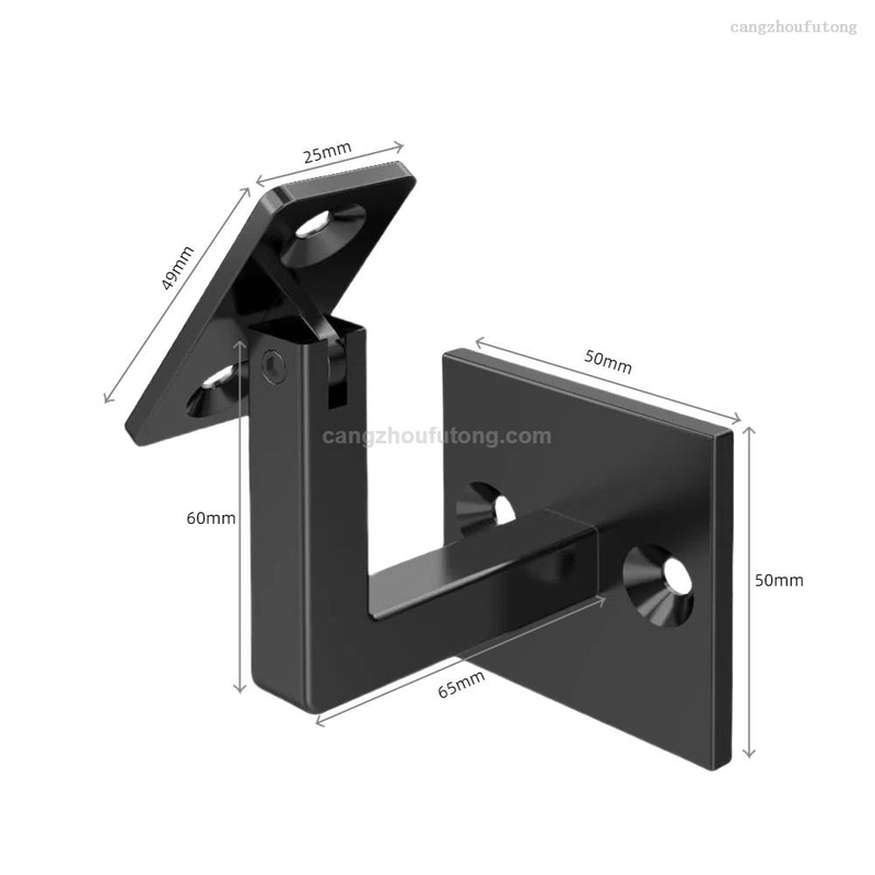 304 Stainless Steel Adjustable Black Handrail Bracket for Staircase , Swivel Square Modern Stair Railing Brackets Indoor Or Outdoor