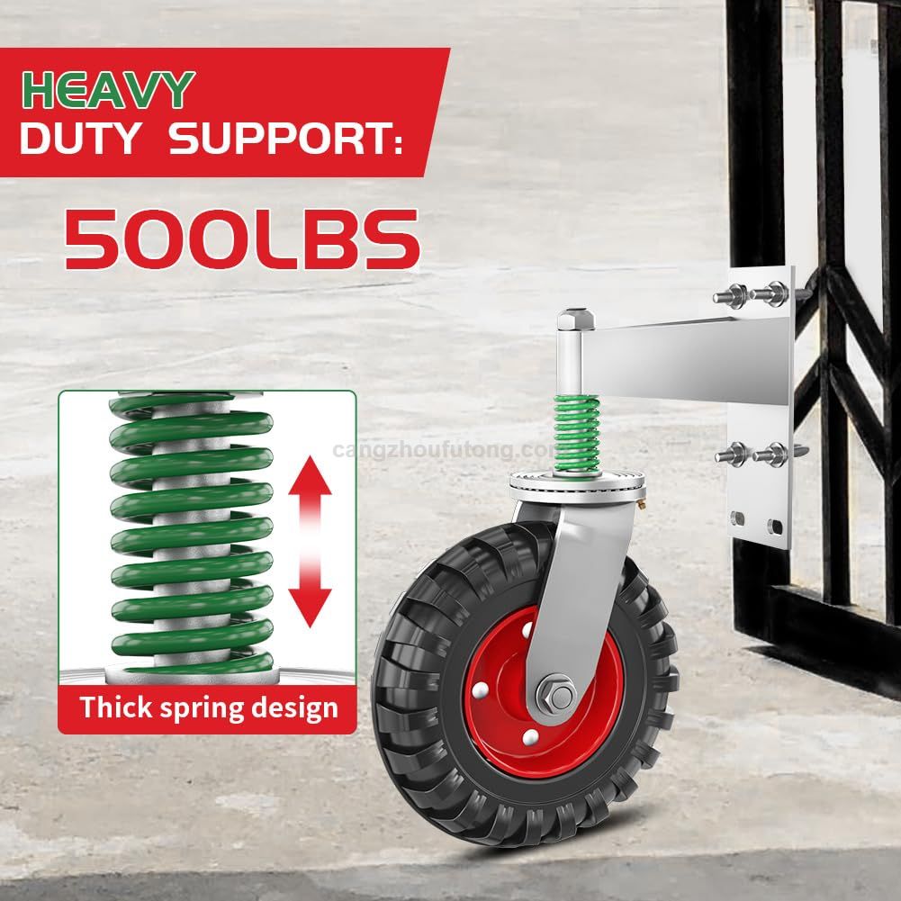 Fence Gate Wheel 360 Degree Rotation Solid Rubber Tire Spring Loaded Heavy Duty Gate Caster