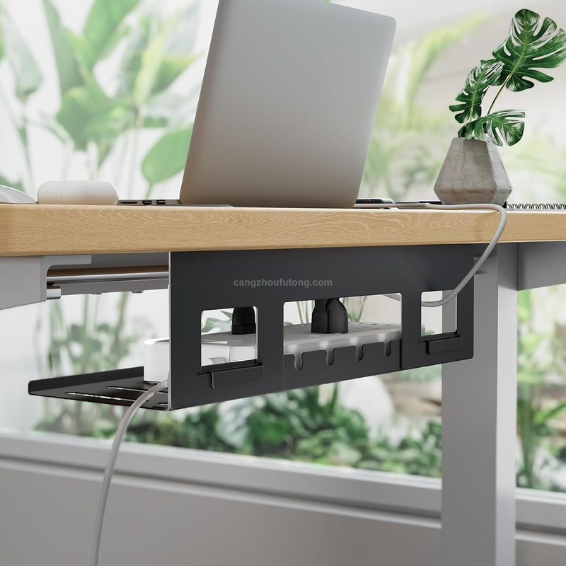 Under Desk Cable Management Tray 15.7'' Screw-Mount Steel Rack Easy under-table mounting cables organizer