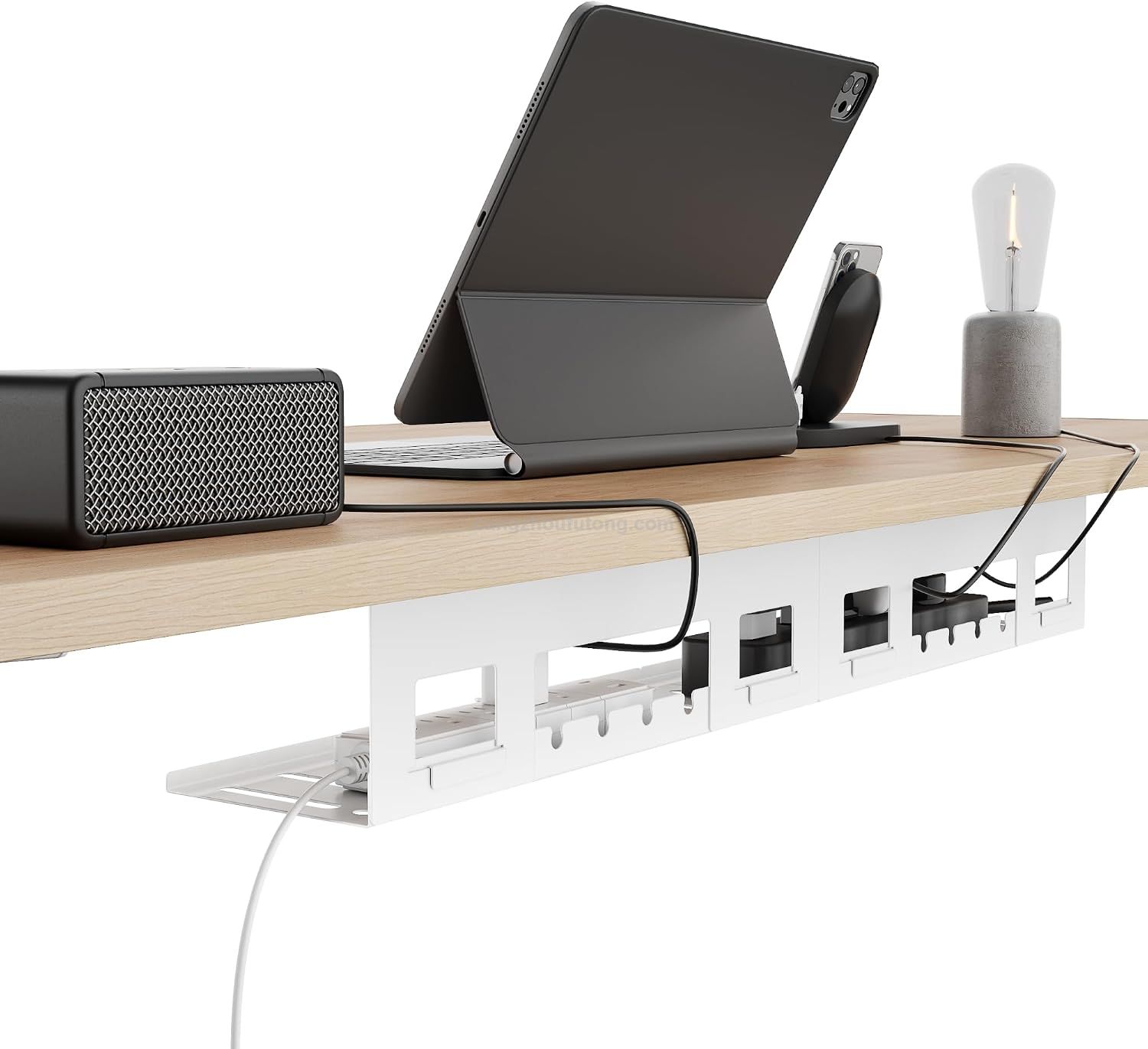 Under Desk Cable Management Tray 15.7'' Screw-Mount Steel Rack Easy under-table mounting cables organizer