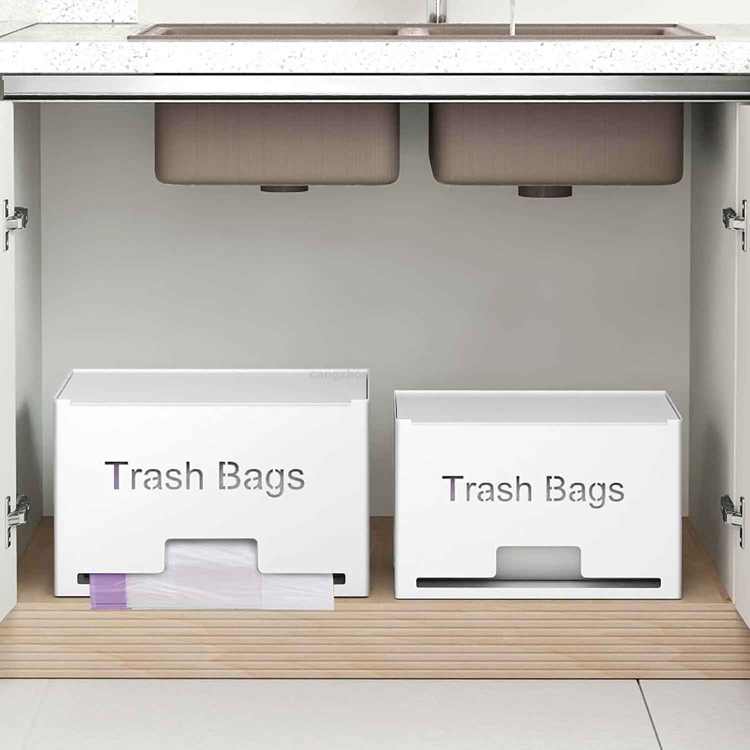 Wall Mounted Freestanding Under Sink Metal Trash Bag Holder Dispenser for Kitchen Laundry Room